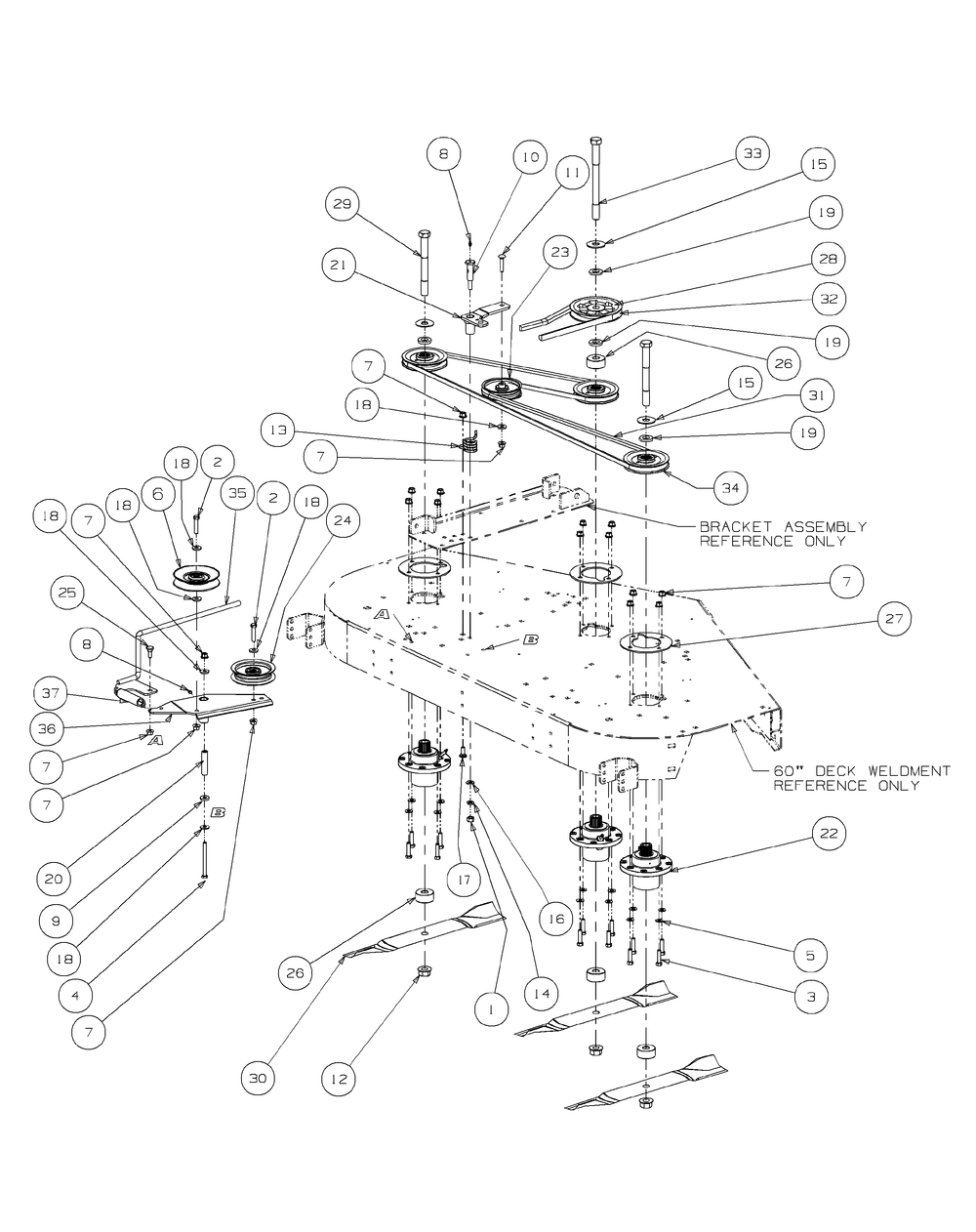 Fabricated Deck Spindle Assembly Diagram and Parts List for M60-KW 53AI8CTX750-25-HP-OHV Cub Cadet Lawn Tractor